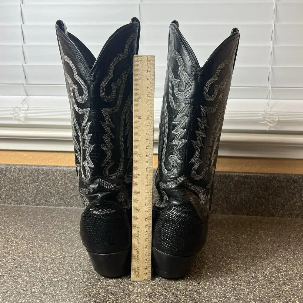 Justin 8311 Vintage Black Lizard Skin Western Cowboy Boots Men's Size 9.5 D USA